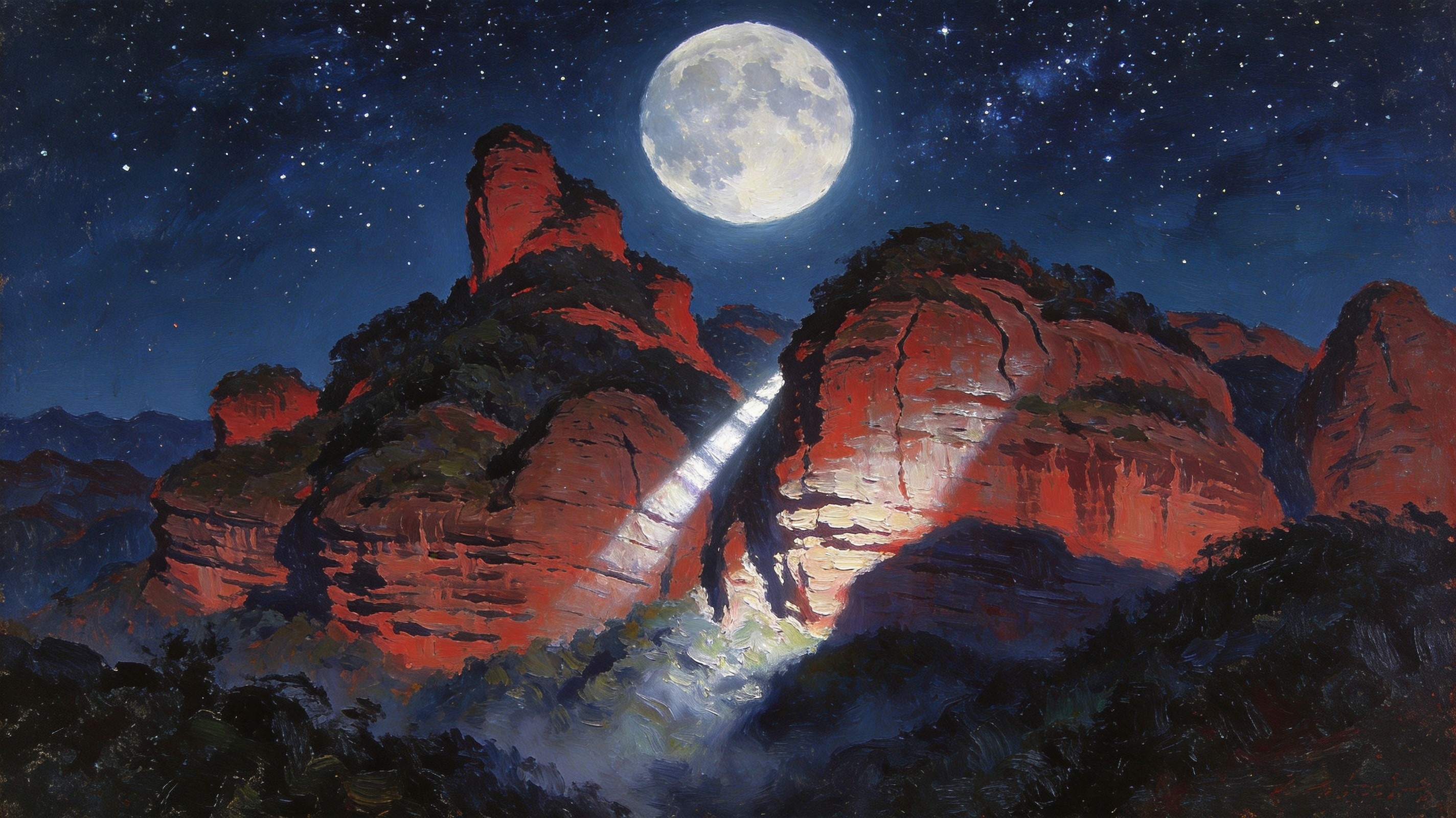 龟峰明月照耀下的丹霞夜景