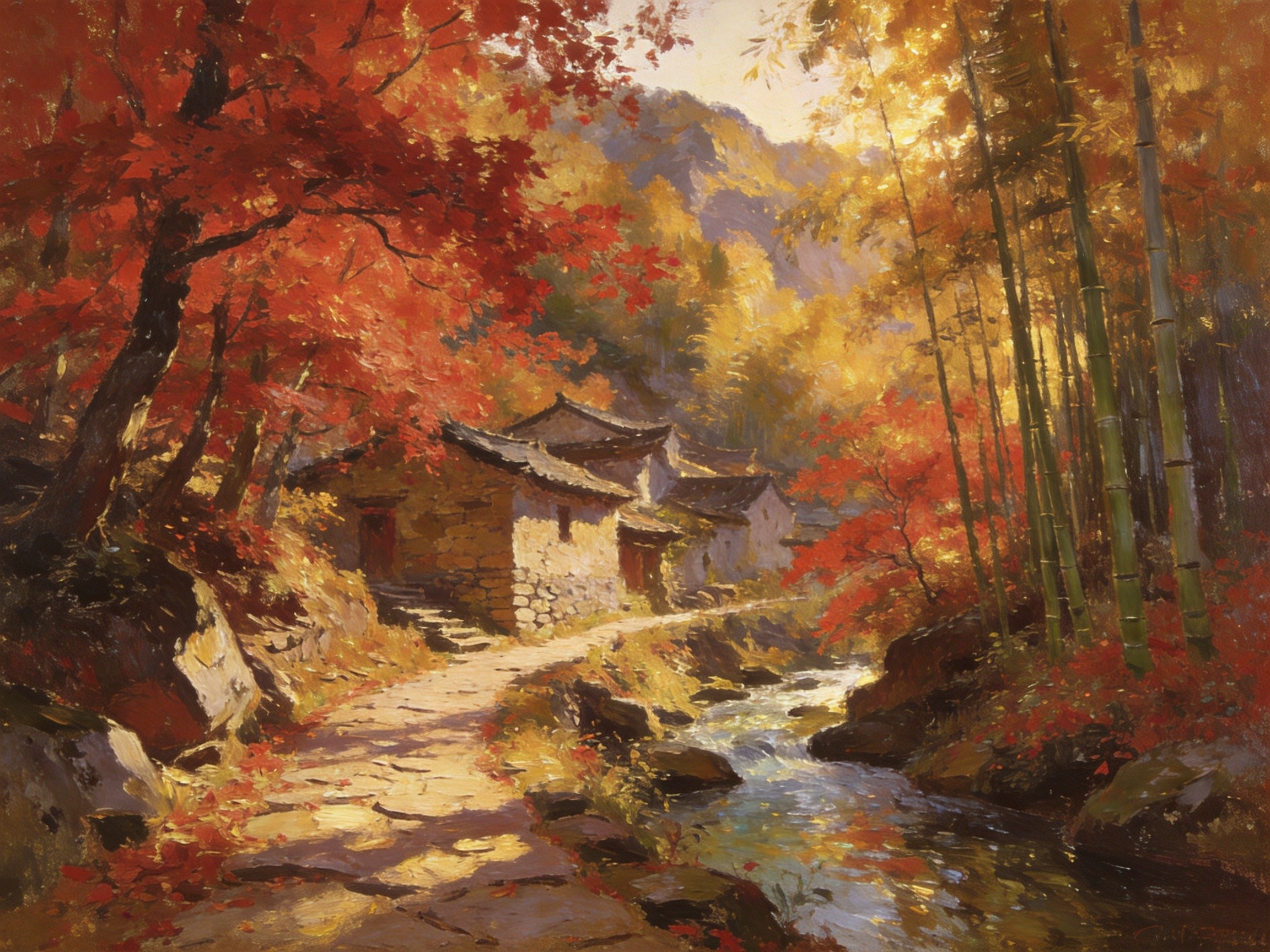 穹岭古道红枫掩映水口村千年古居