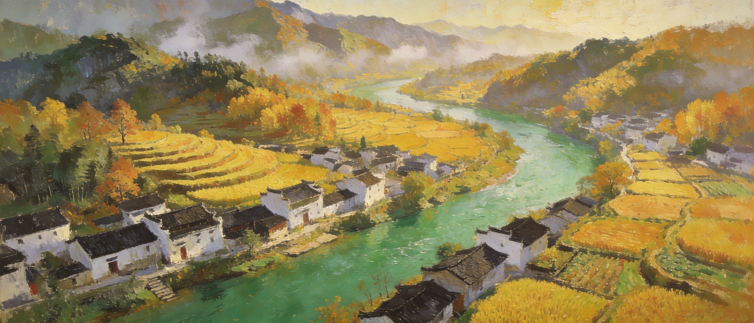 楠溪江碧水蜿蜒绕村而流的田园画卷