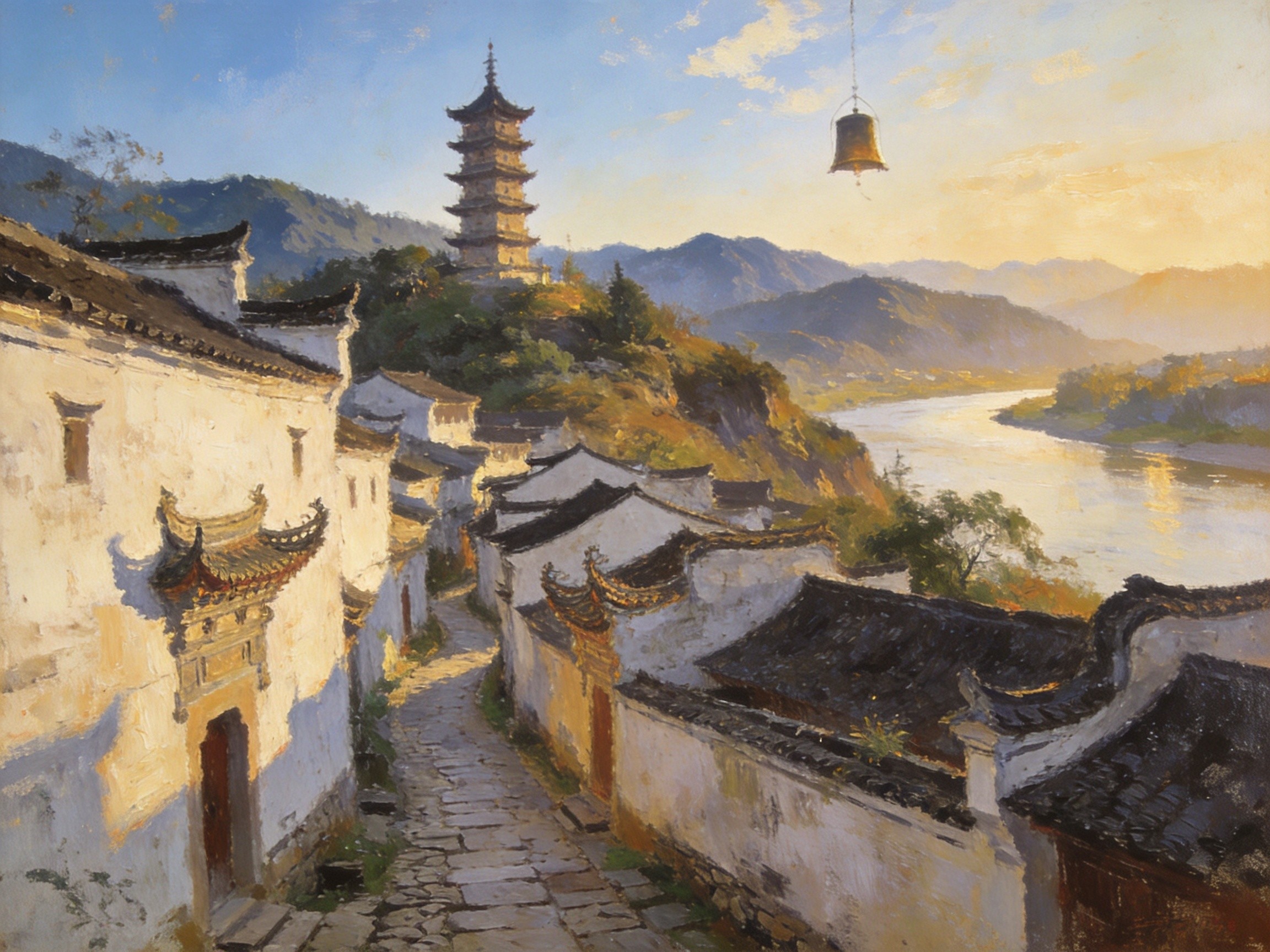 鸡鸣山上，白墙黛瓦