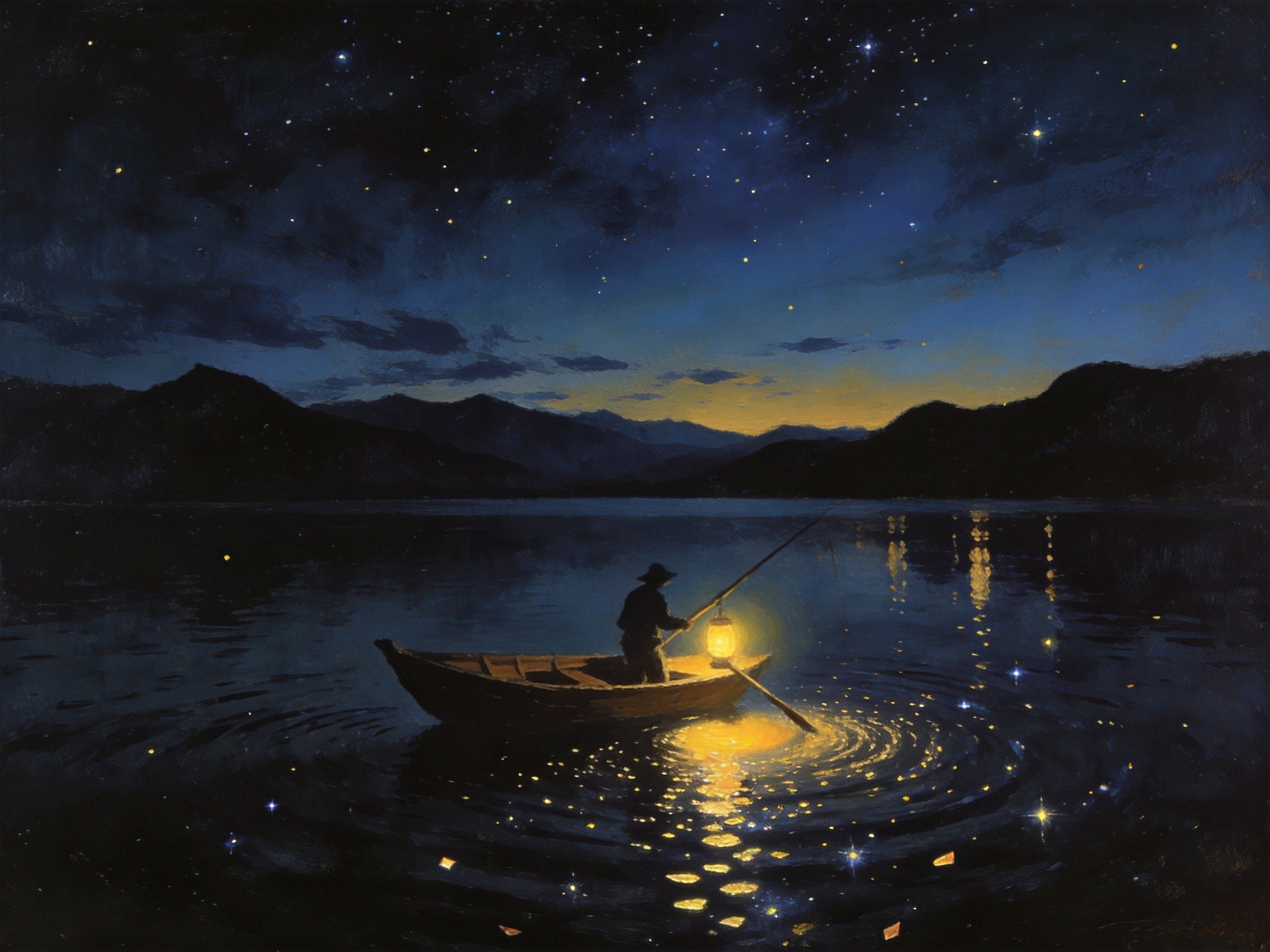 渔舟唱晚星碎湖