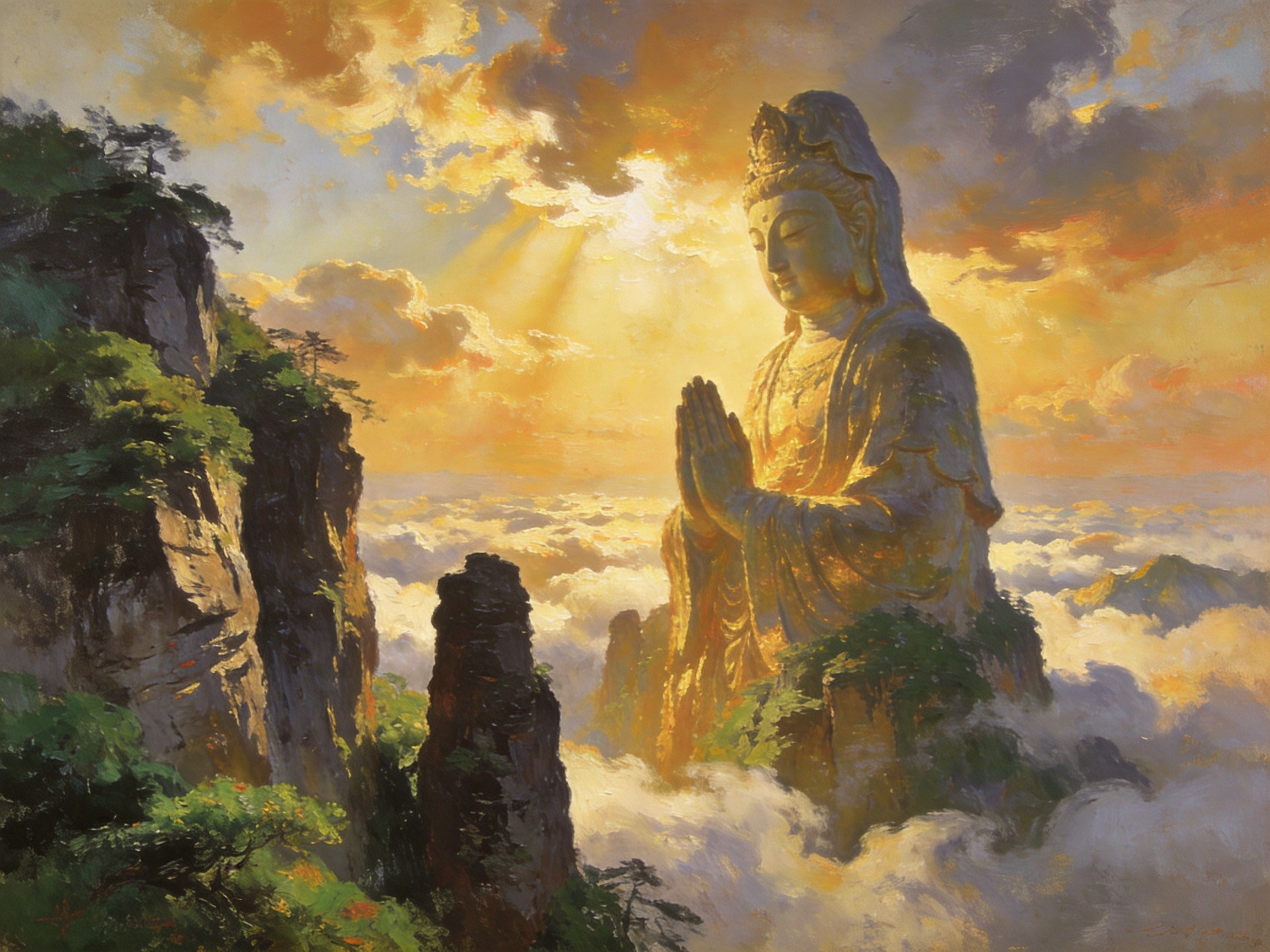 观音峰合十云海间