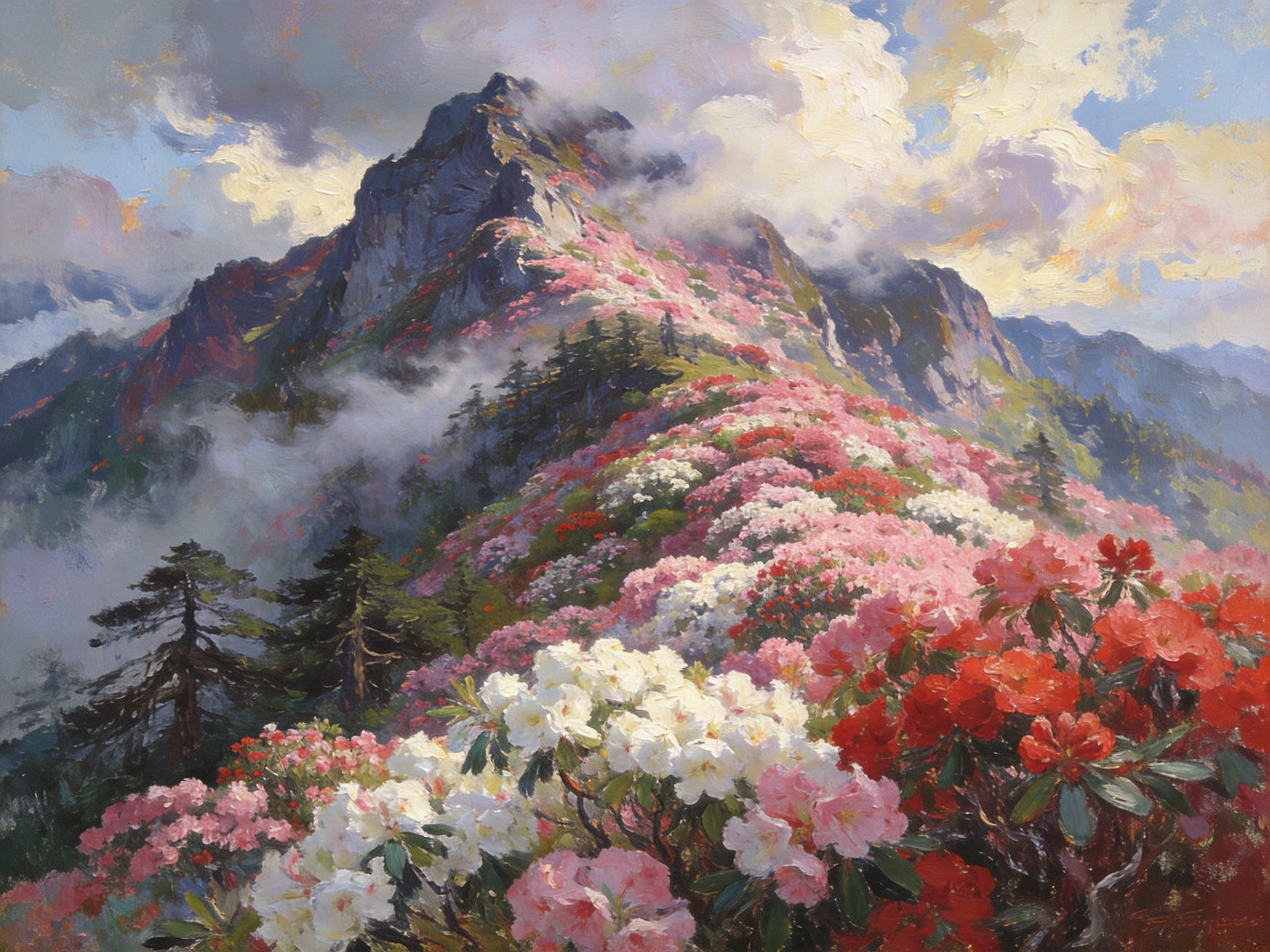 华顶云锦杜鹃花海·油画意境