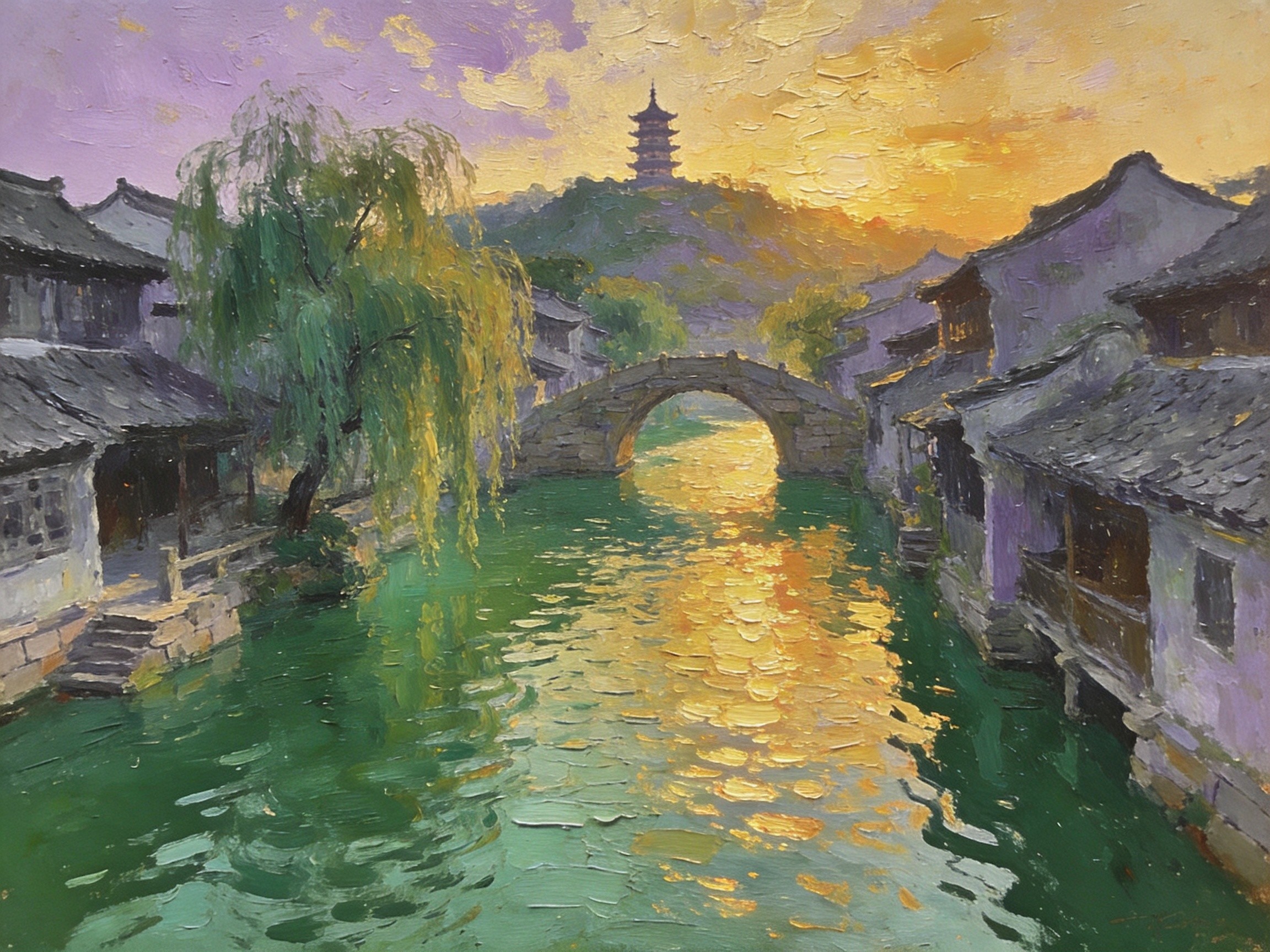 洪阳古镇练江碧水映晚霞