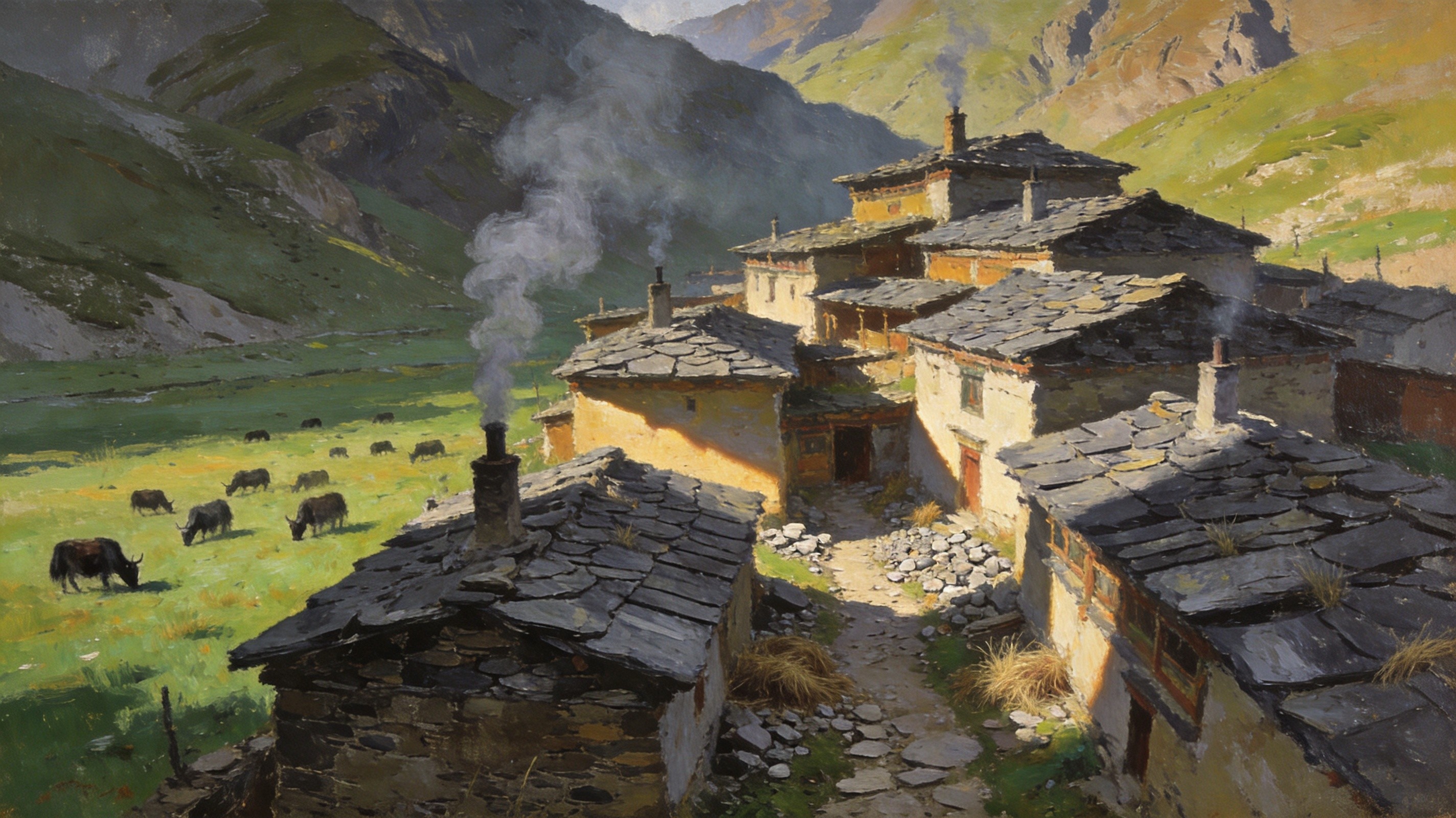 炊烟缠住半山青