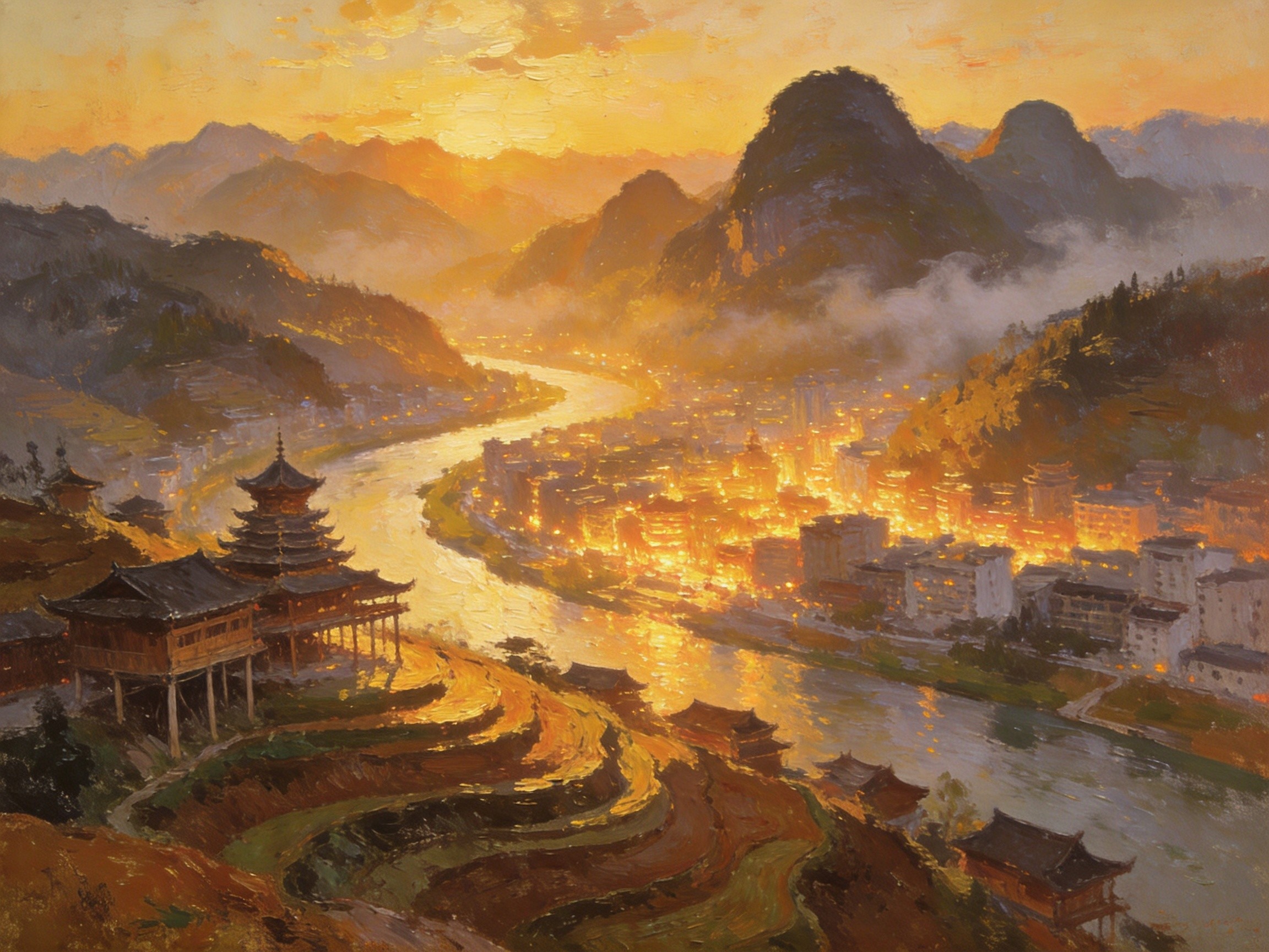 香炉山带雾