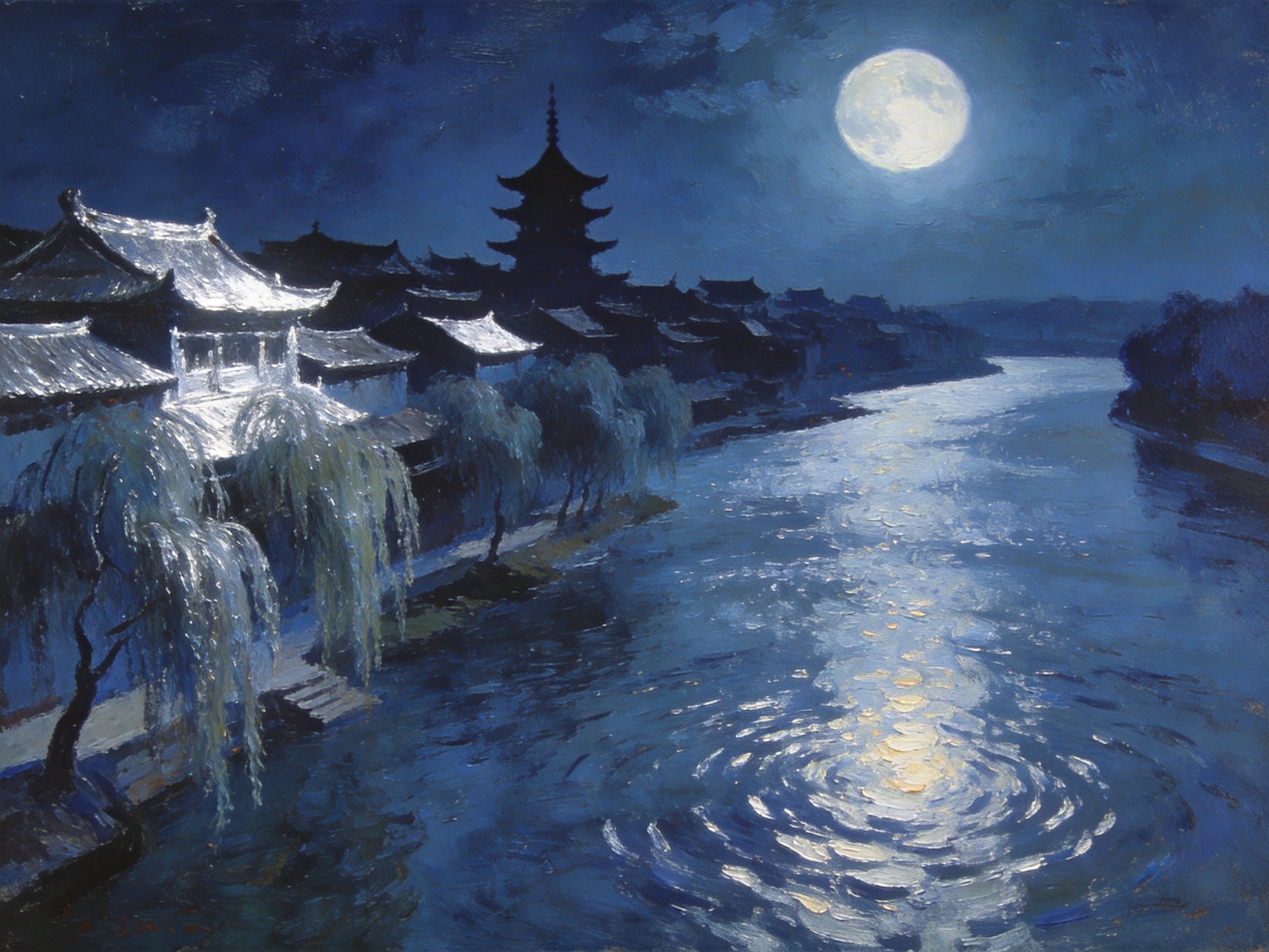 韩江月照大埔夜色