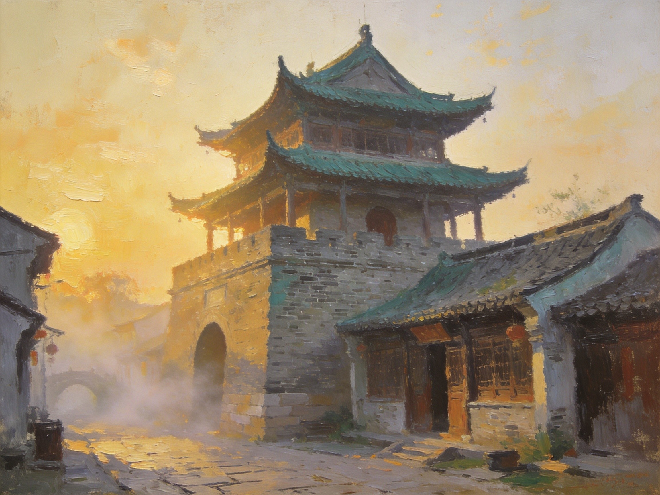 盂城驿鼓楼晨光照映